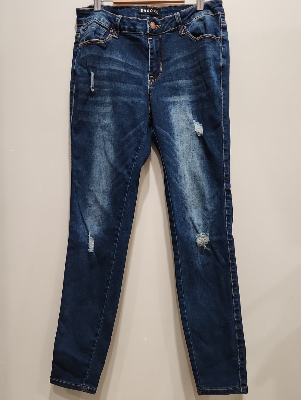Encore Women's Dark Blue Distressed Skinny Jeans Size 11